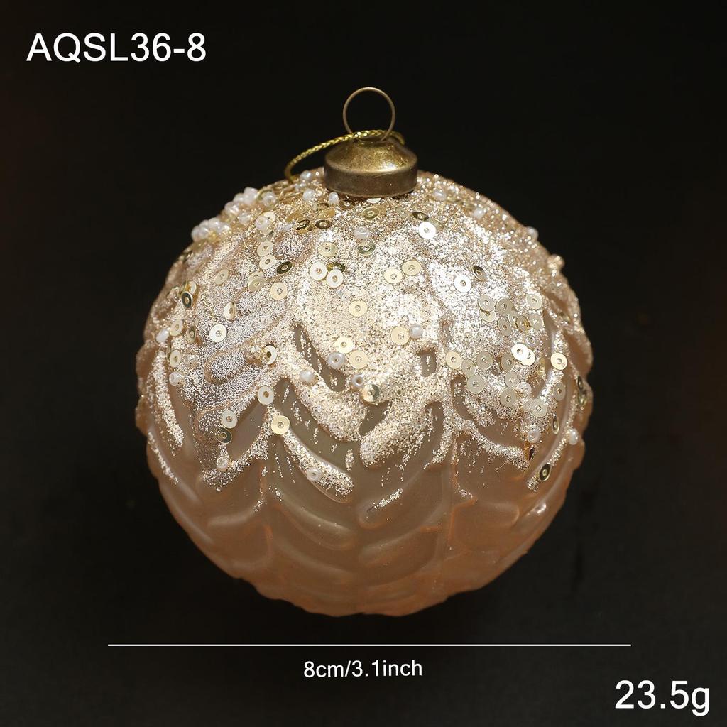 8CM Champagne Gold Christmas Ornament: Retro Tree Hanging Ball Decoration.