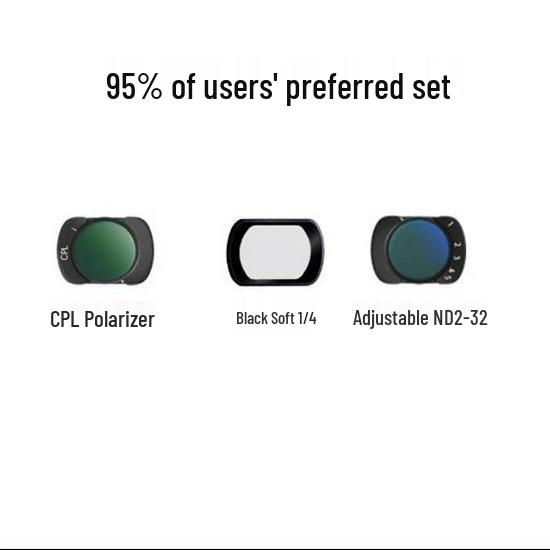 DJI Pocket 3 Filter Set: Wide-Angle, UV, Black Soft, ND Dimming, Light Transmission, and Brightness Adjustable Filters.