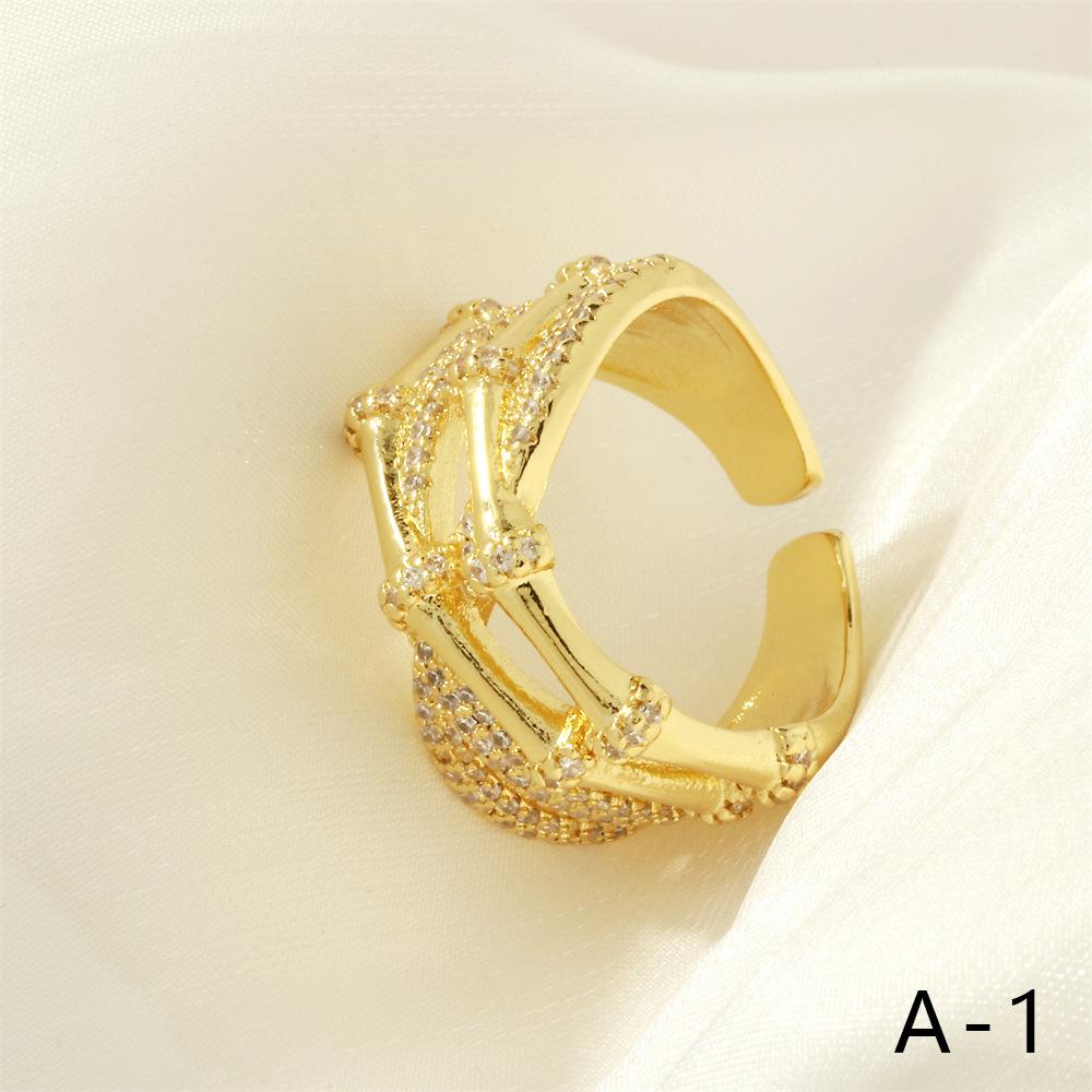 18K Gold-Plated Zircon Crossover Wide Band Ring for Women - Elegant European & American Design with Adjustable Open Finger Style.