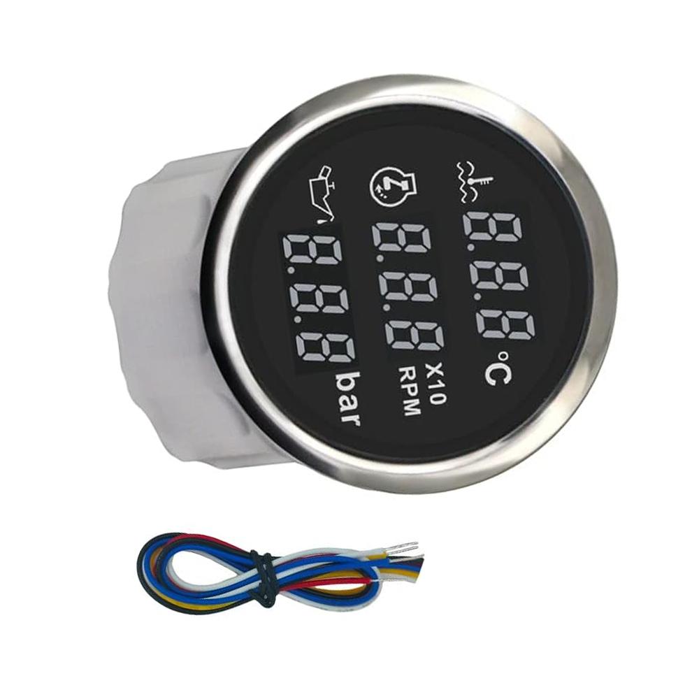 52mm 12V24V 0-120 C Car 3 IN 1 Gauge Water Temperature +Oil Pressure +Voltmeter with Alarm Red LED Digital Water Temp Gauge