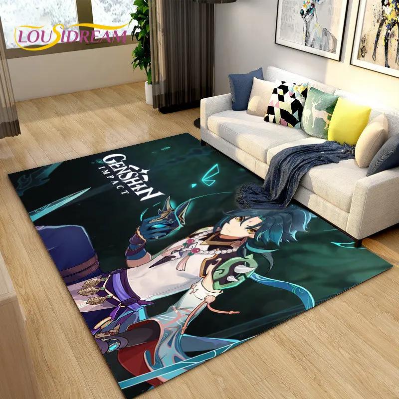 Cartoon Game Gamer Genshin Impact  Area Rug,Carpet Rug for Living Room Bedroom Sofa Doormat Decoration, Kids Non-slip Floor Mat