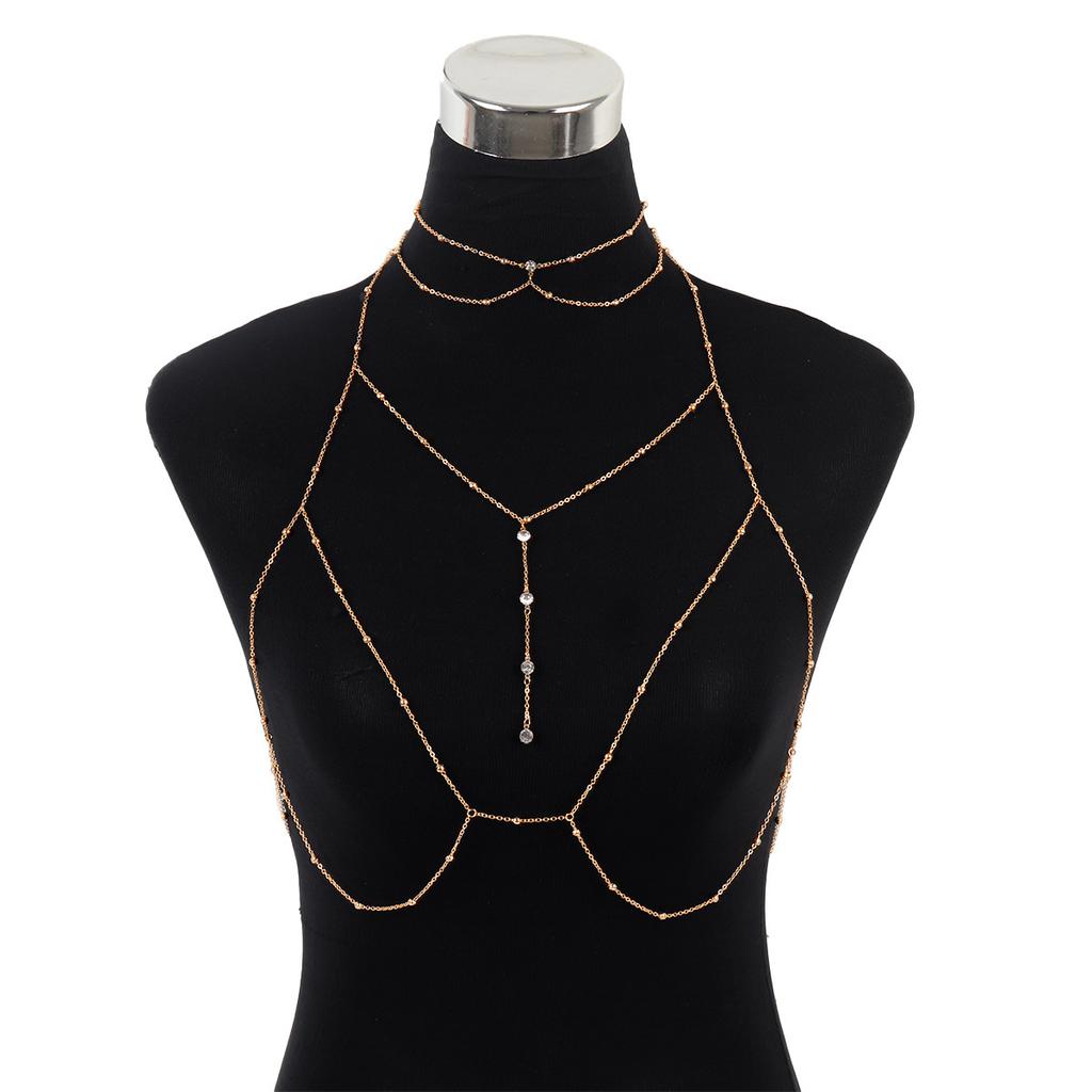 Cross-border Jewelry Body Chain European and American Sexy Exaggerated Beach Casual Flash Diamond Pendant Fringed Alloy Chest Chain