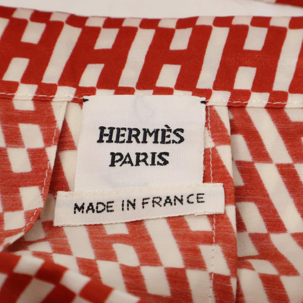 HERMES Authentic domestic product: RE EDITION1973 5H0399DQ Wool Silk H-pattern Belted Tuck Flare skirt 36 Red x whiteUsed