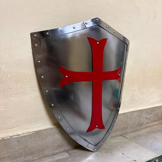 Medieval Steel Knight Templar Shield Crusader Red Cross Shield Replica