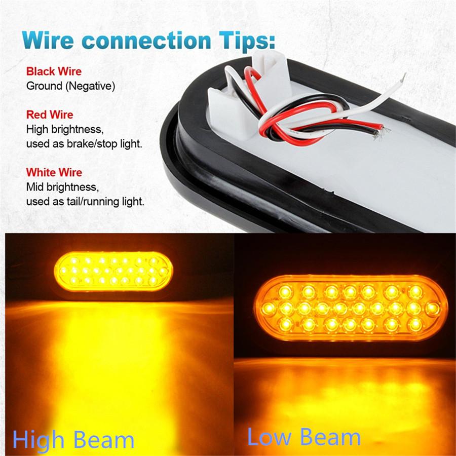 Universal 2X Oval Brake Stop Tail Fog Drl Turn Sealed Marker Lights Flush Mount 6" Inch 24 Led Truck Trailer Boat Utility Yellow Lens Waterproof 12V