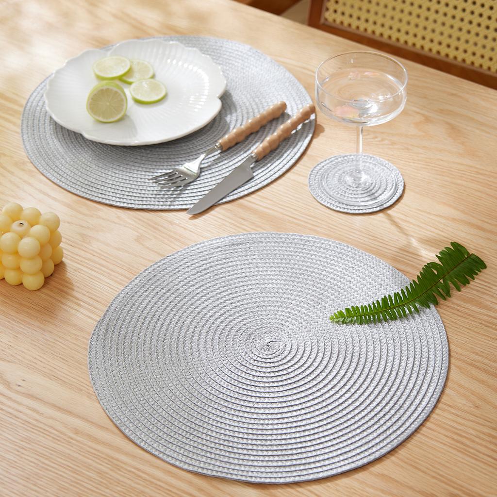 Set of 12 Round Braided Placemats 32CM Table Mats for Dining Tables Christmas Halloween Woven Washable Non-Slip Place mats NONE