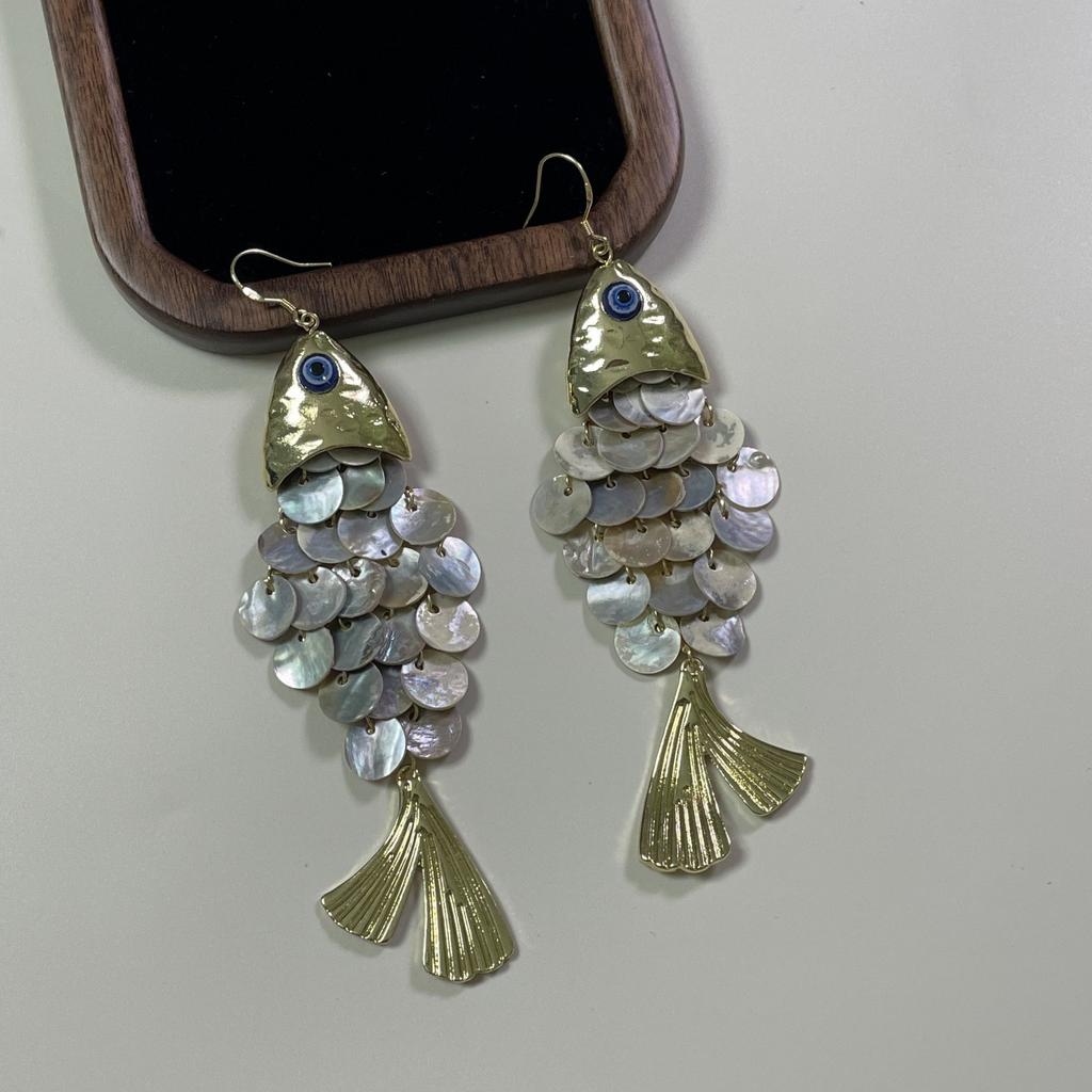 Exaggerated and Unique Colorful Scale Fish Earrings, Fashionable,  High-end Earrings, New Style for Women