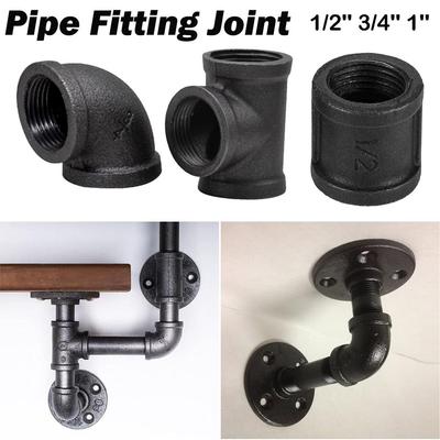 New Black Pipe Fittings Elbow Malleable Iron Plumbing Pipe Joint 1/2'' 3/4'' 1'' Threaded Decor Furniture