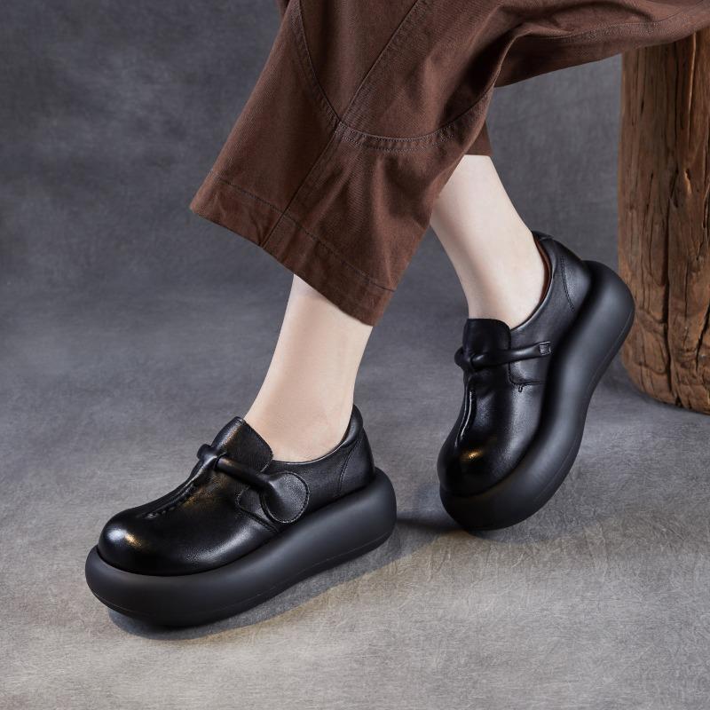 Spring Autumn High-heeled Leather Shoes with Thick Soles, Women's Retro Single Shoes