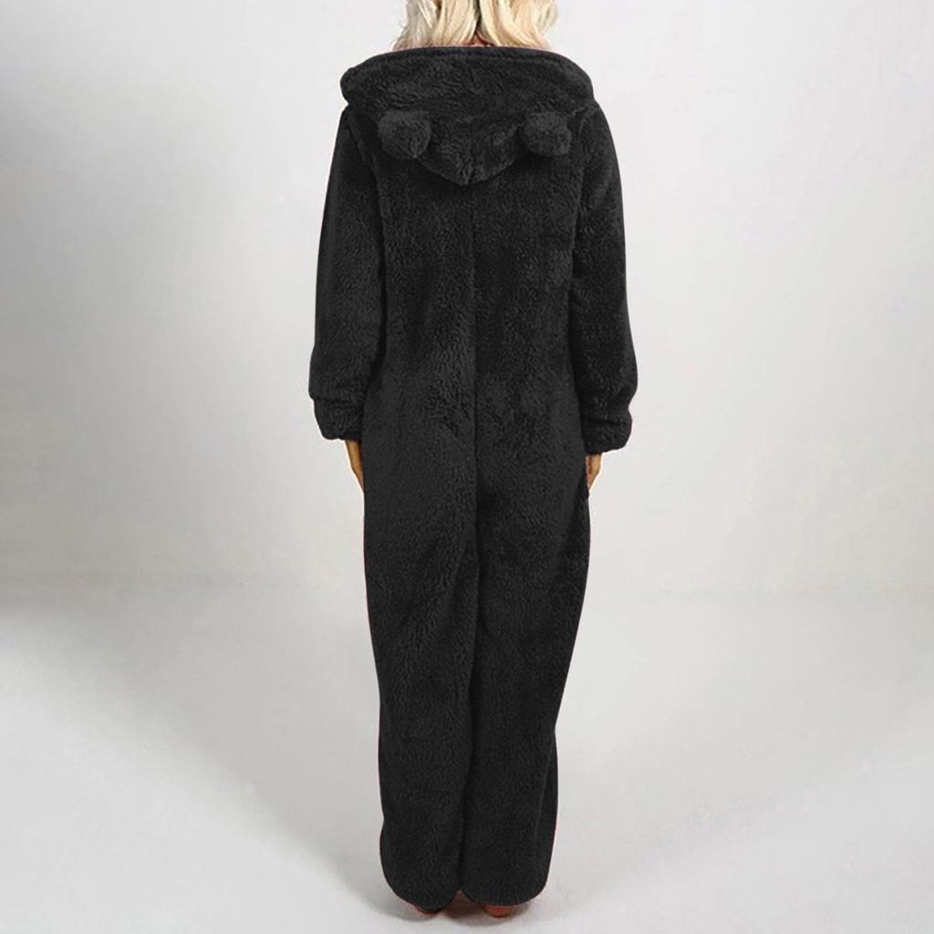 Women's And Winter Plush Hooded Jumpsuit Home Clothes Pajamas Long Sleeves
