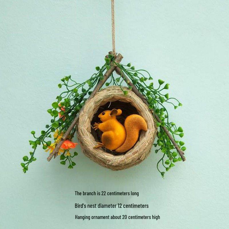 Forest Style Kindergarten Hanging Mobile: Creative Micro-landscape Arrangement with Bird's Nest and Decorative Pendants.