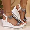 Fashion Thick Sole Rhinestone Wedge Sandals for Women Crystal Butterfly Wedding Party Shoes Woman Summer Fashion Chunky Platform Sandals