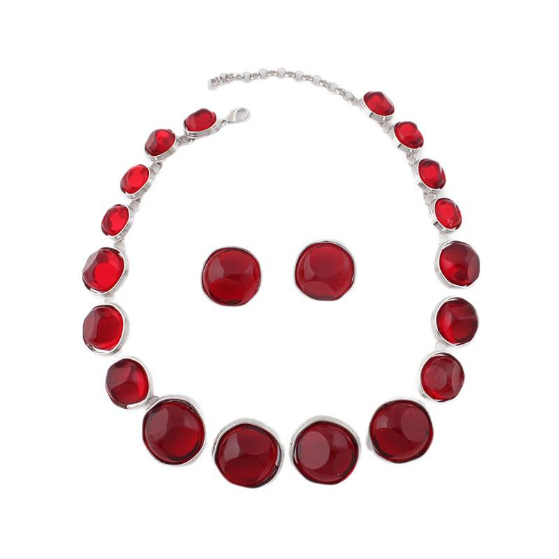 Elegantes Harz Rubin Legierung Halsketten- und Ohrring-Set für Damen