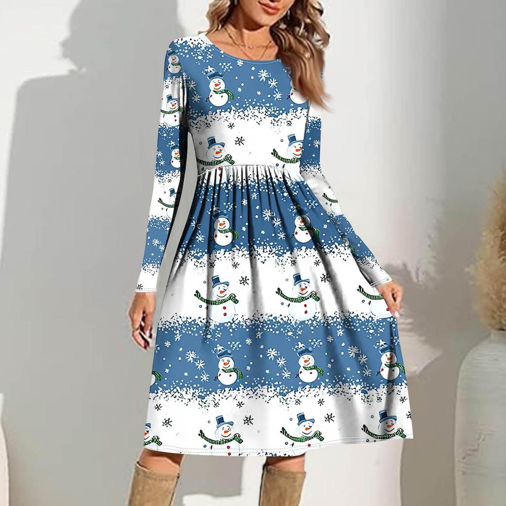 Rochie casual de damă cu imprimeu gradient, de primăvară, cu buzunar, cu gât rotund și mâneci lungi