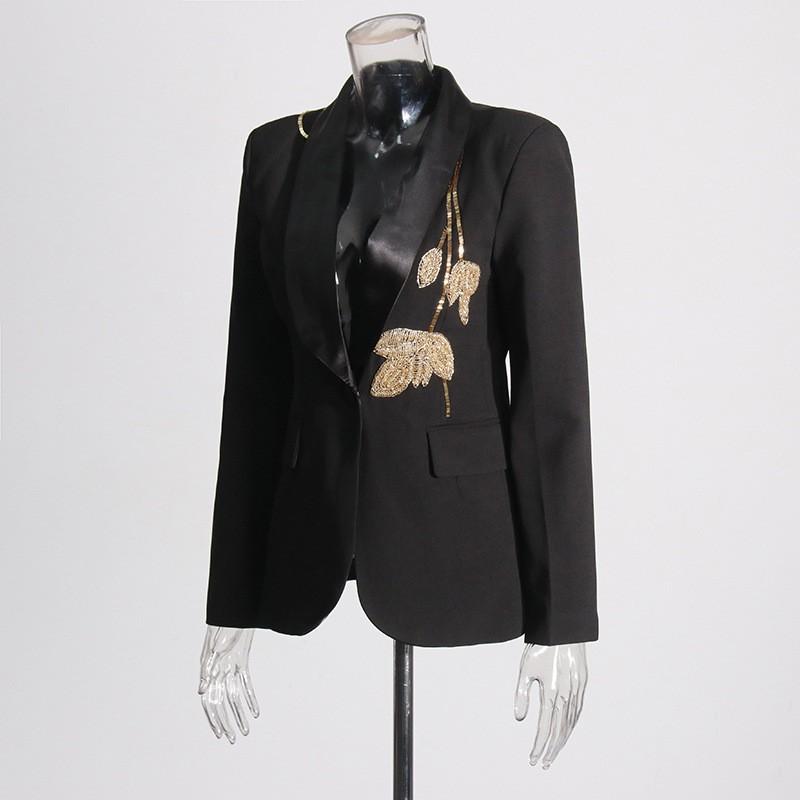 Fashionable Temperament Suit Heavy Industry Beaded Design Slim Coat High-rise Straight Flared Trousers