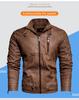 Herren Europäische & Amerikanische Slim Fit PU-Leder Motorradjacke mit Stehkragen und Plüschfutter