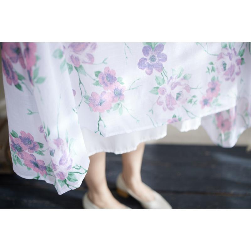 DIMANAF 2025 Summer Women Plus Size Dress Vintage Long Dress Basic Floral Printing Casual Loose Linen Maxi