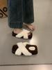 Retro Cross One-word Fluffy Slippers Women Wear Autumn and Winter Casual Versatile Gentle Leopard Print Thick-soled Velvet Cotton Shoes