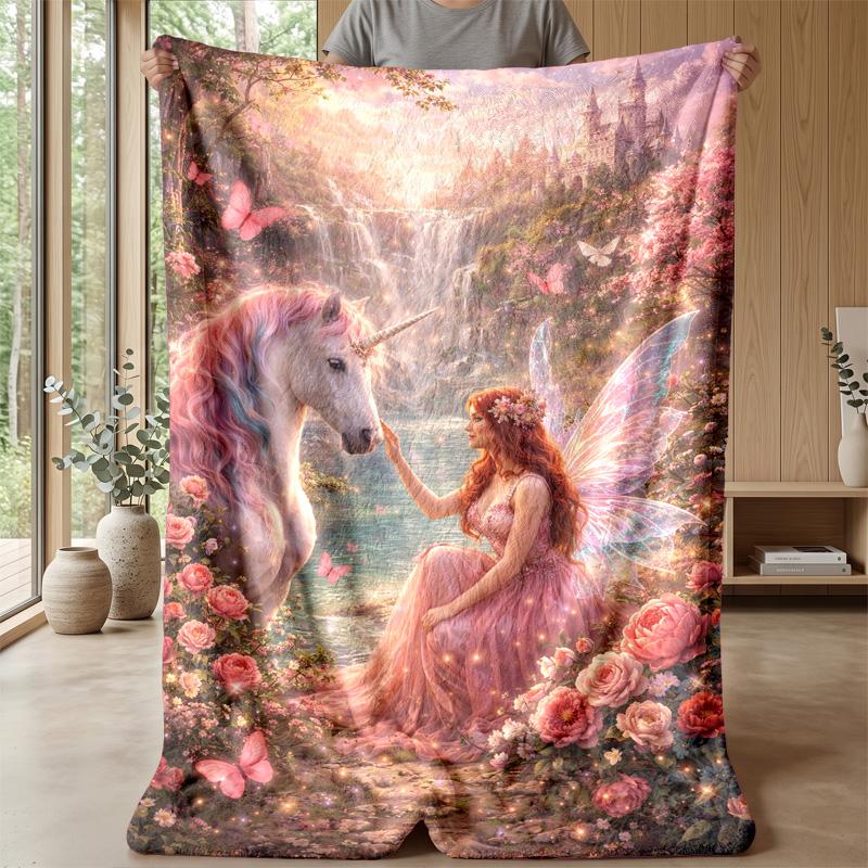 Fairy and Dragon Enchanted Night Theme blanket Lightweight Warm Flannel Blanket Decorative Throw Blanket for Home Decoration