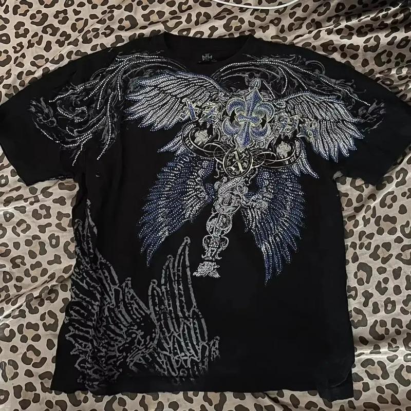 Retro Xtreme Angel Wing Men Yellow Short Sleeves Harajuku High Street American Fashion T-shirt Man Women Summer Tops