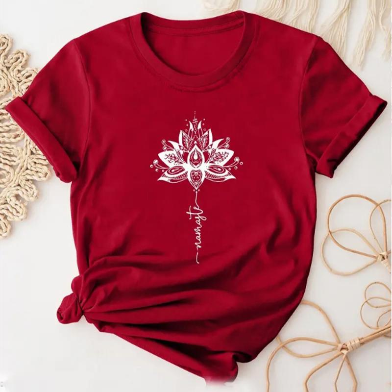 

Модная женская футболка с принтом «Тотем лотоса» и фиолетовым кольцом, забавная повседневная футболка с круглым вырезом и короткими рукавами, летняя женская футболка S