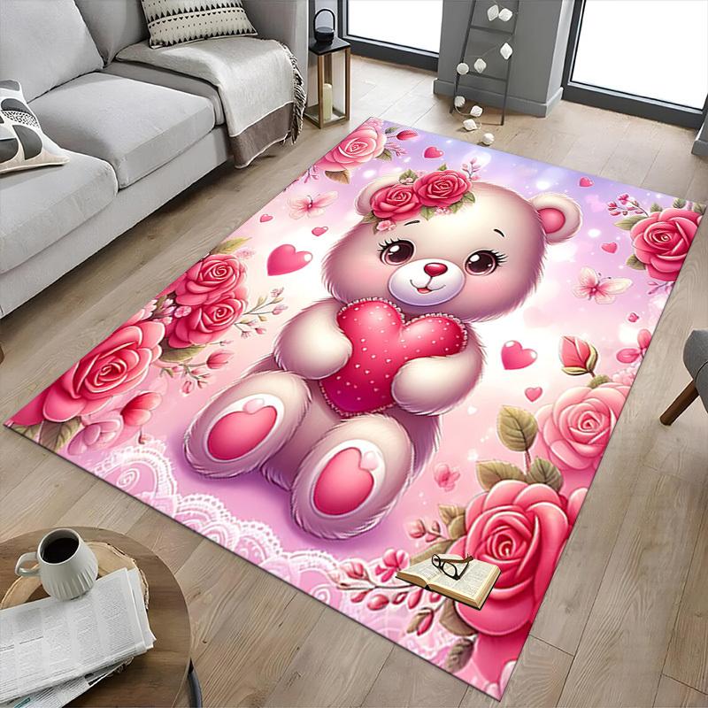 1PC Bear Flowers Extra Large Non Slip Floor carpet, Office, family, bedroom Large Area Rug Indoor Rugs, Vibrant Colors