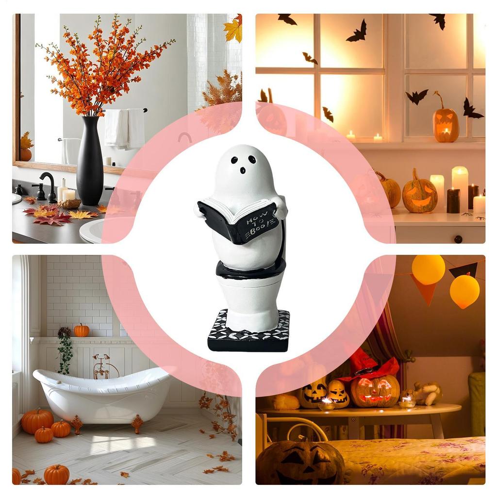 Ghost Figurine Ghost Reading Book On Toilet Statue Gothic Cute Festive Sculpture Figurine for Men Party Table Home Workplace