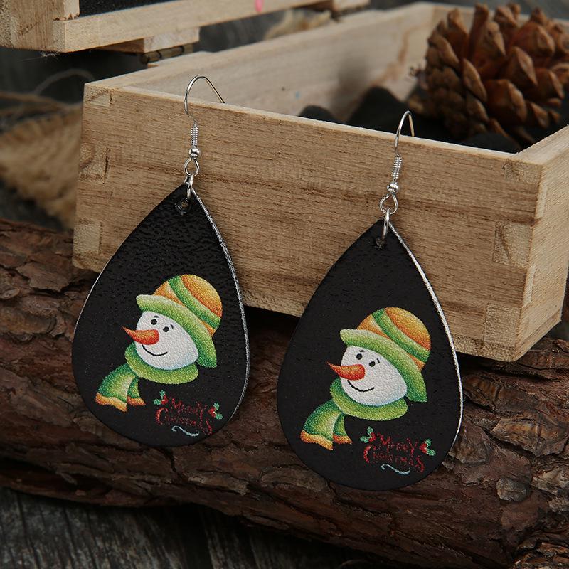Christmas Cartoon Snowman Leather Earrings - Double-Sided PU Dangles