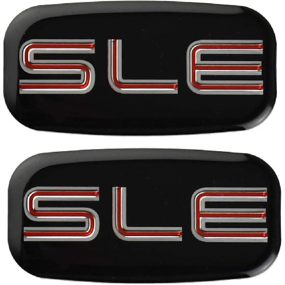 2X SLE Emblems 3D Nameplate Sticker Replacement for GMC Chevrolet Sierra Suburban Yukon 1500 2500 3500 15036134 (Chrome/Red)