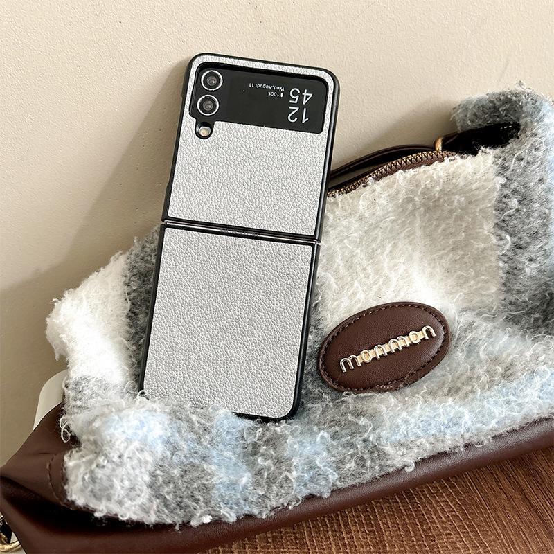 Leather Solid Color Mobile Phone Case for Samsung Zflip6 Clamshell Folding Screen Findn2Flip Hard Shell Xflip