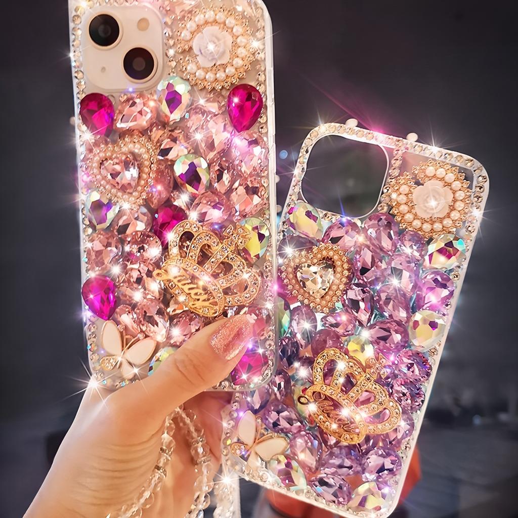 Glitter Strass Mobilskal För iPhone 17 16 15 14 13 12 11 Pro Max Air mini 16e 8 7 Plus X XS XR, Bling Kristall Krona Fjäril Pärla Blomma Design