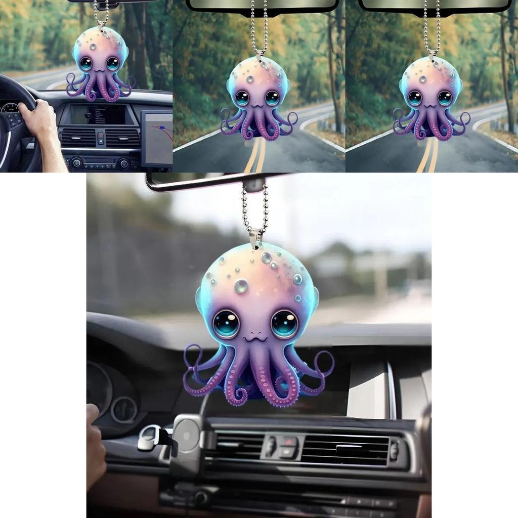 Cute Acrylic 2d Octopus Car Decoration Hanging Pendant For Christmas Tree Backpack Keychain
