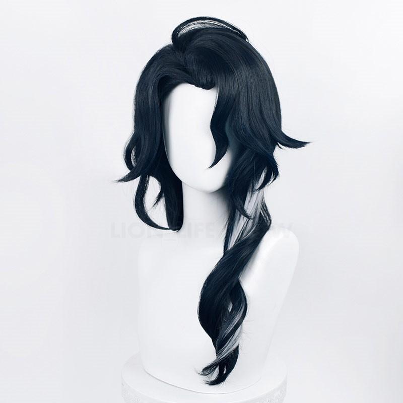 Genshin Impact Regrator Pantalone Cosplay Wigs Glasses Pantalone Fatui Dark Blue  Wigs + Free Wig Cap
