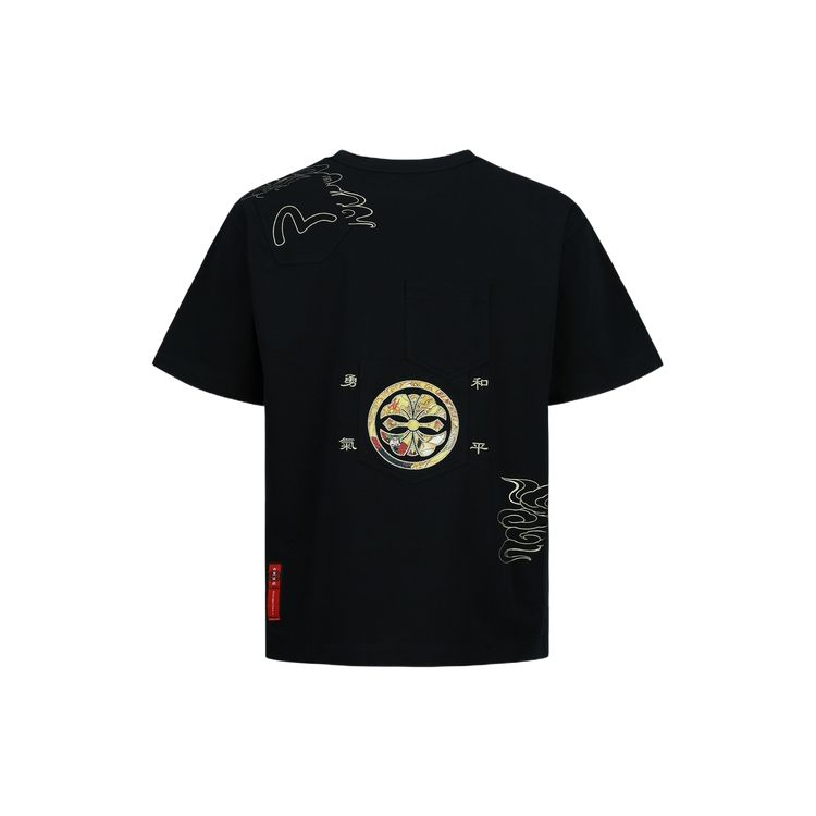 Evisu SS23 Jacquard Pattern Little Seagull Patch Multi-Pocket T-Shirt Men T-Shirt Black 2ESHTM3TS549RXCT