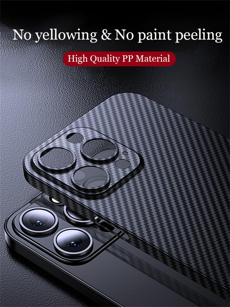 Ultradunne Mat Zwarte Koolstofvezel Case Voor iPhone 15 14 13 12 Mini 11 Pro Max 15pro XS XR X 6 7 8 Plus SE 0.2MM PP Achterkant