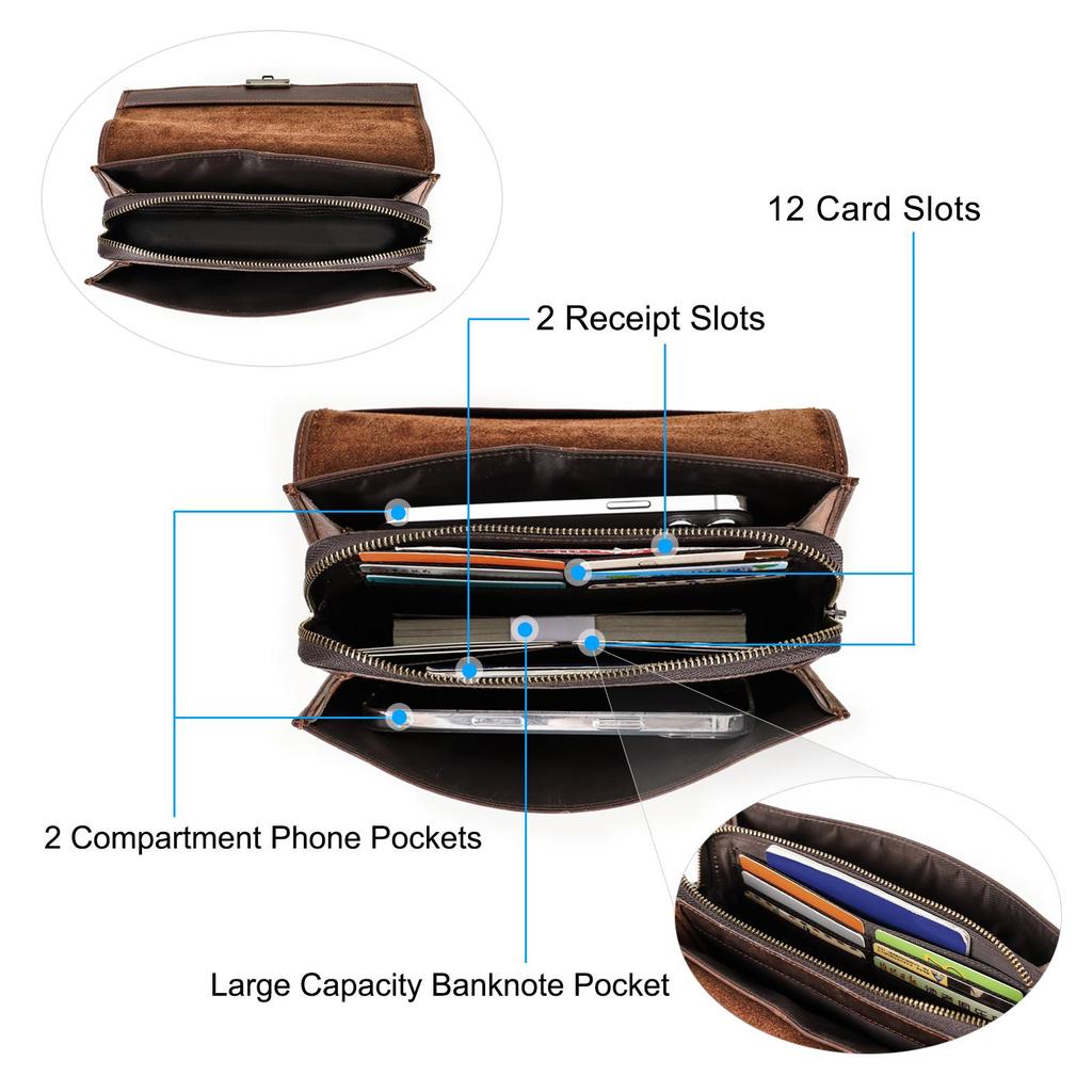 Genuine Leather Men Clutch Bag Luxury Male Handbag Large Capacity Bag High Quality