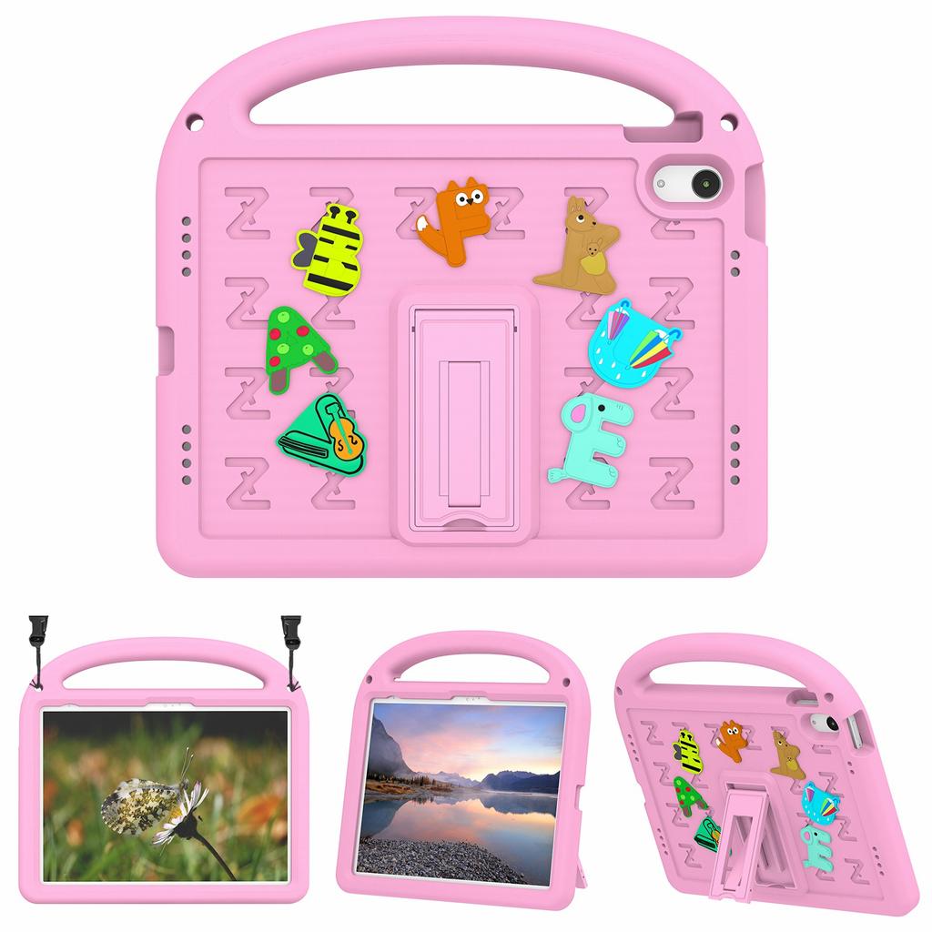 For iPad (2025)/10.9 (2022) Case with Strap EVA+PC Kickstand Tablet Cover Cartoon Design