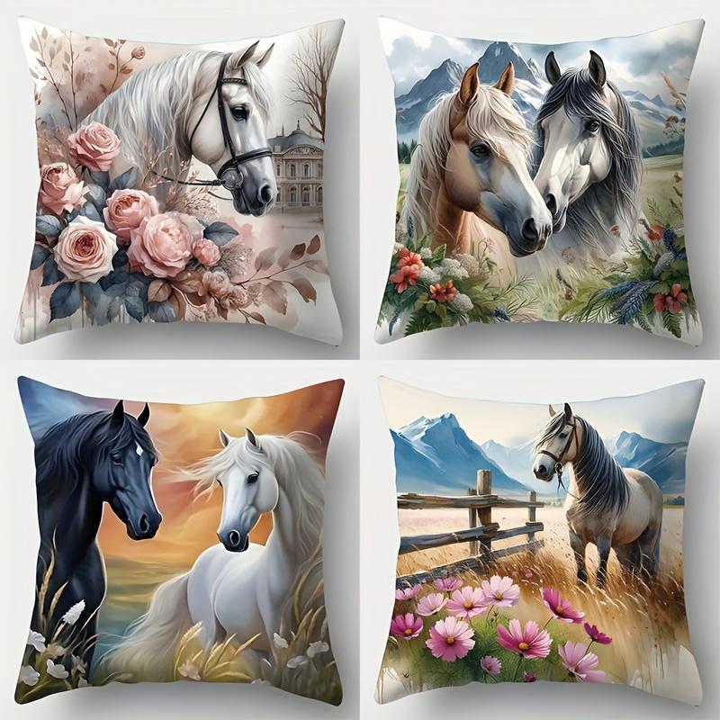 Art Horse Single-sided Printed Pillowcase, Sofa Living Room Elegant Cushion Cover, Bedroom Bedside Decorative Pillow Cover