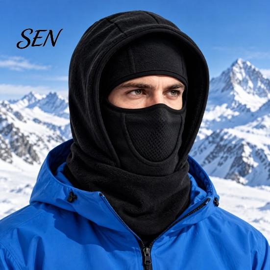 Outdoor Windproof Headwear Thermal Fleece Balaclava Hat, Full Coverage Face Mask, Integrated Warm Neck Gaiter Hat And Warmer for Motorcycle