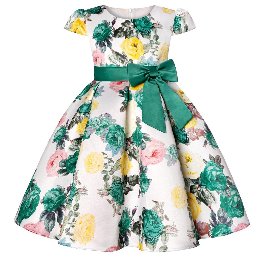 Kids Girls Bow Girl Party Princess Dresses Children Ball Gown Costume Festival Host Children Dress