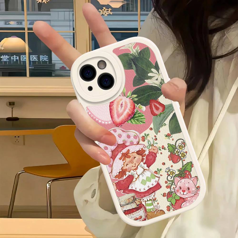 Mädchen Rosa Erdbeer S-Shortcake Handyhülle Für IPhone 11 12 13 14 15 16 Pro Max Plus Lederhülle