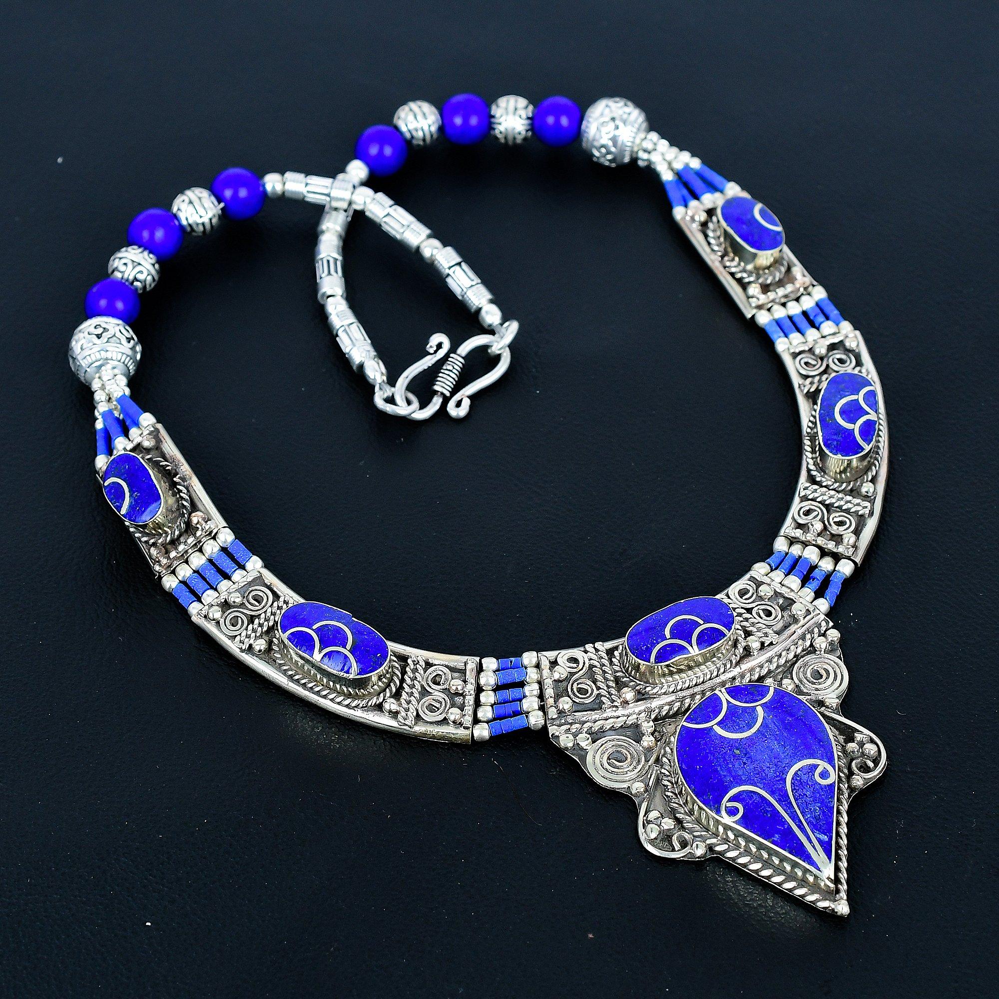 

Лазурит Ожерелье из стерлингового серебра 925 пробы Тибетское серебряное ожерелье Богемное антикварное ожерелье Украшения ручной работы Непальское ожерелье Подарок для лучших друзей 20 синий