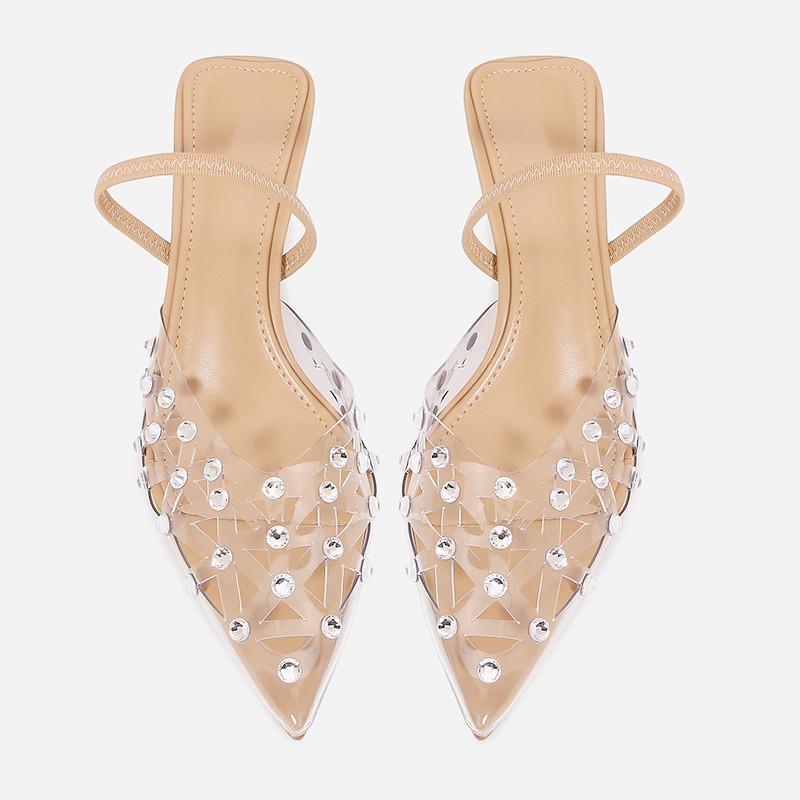 Fashion Luxury Rhinestone Mesh Transparent PVC Women Sandals Summer New Pointed Toe Thin High Heels Fashion Designer Banquet Dress Shoes