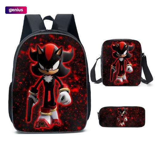 Backpack Sonic Elementary School Bag Lunch Bag Pencil Case Three-Piece Set