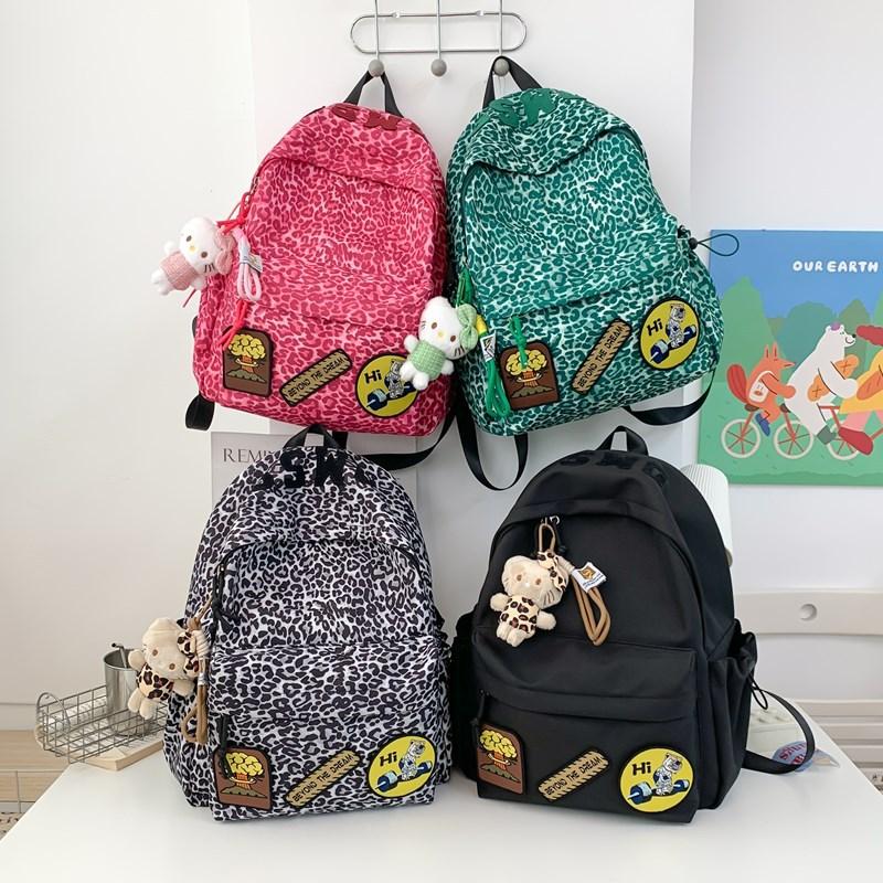 Trend Leopard Print Backpack Large Capacity Korean Female Junior High School Students Minority Leisure Student Backpack