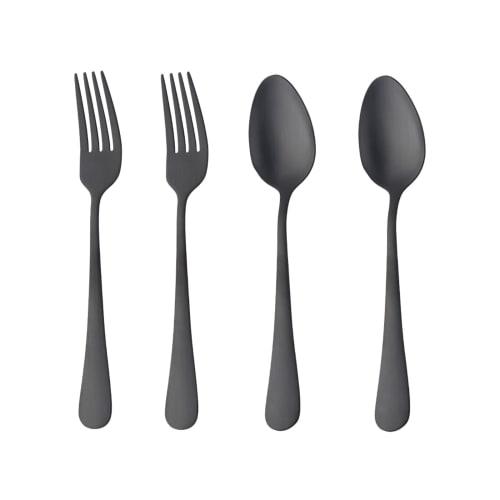 BISDARUN Dinner Spoons and Forks, 4-Piece Set, Serves 2, 18-0 Stainless Steel, Brushed Satin Finish, Dishwasher Safe, Available In 4 Colors, Blackc