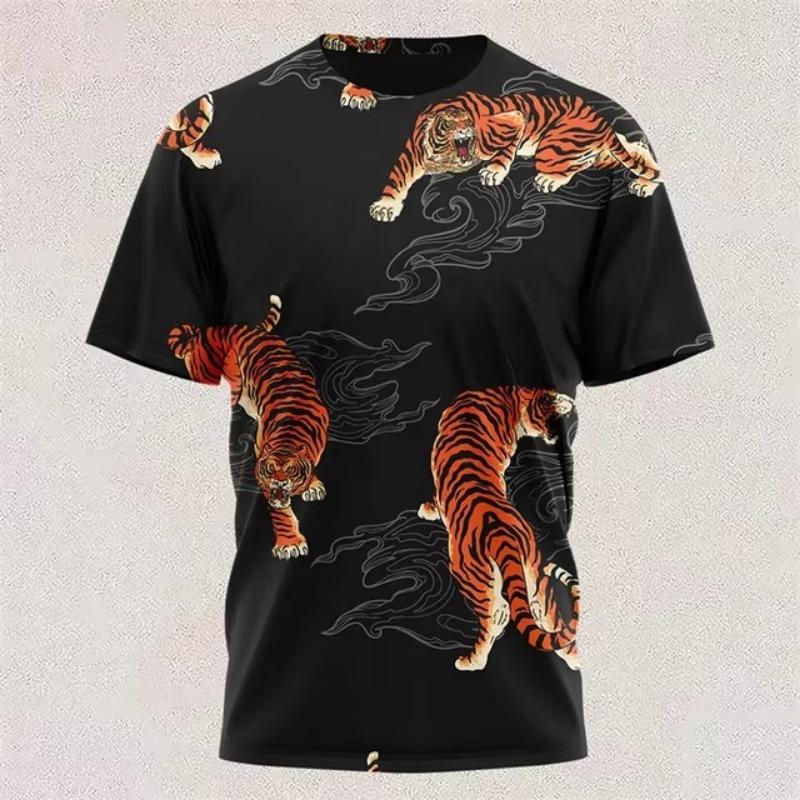 T Shirt Colorful Tiger Graphic Short-sleeved T-shirt O Neck 3d Print T Shirts Daily Casual Short-sleeved Oversized Clothing