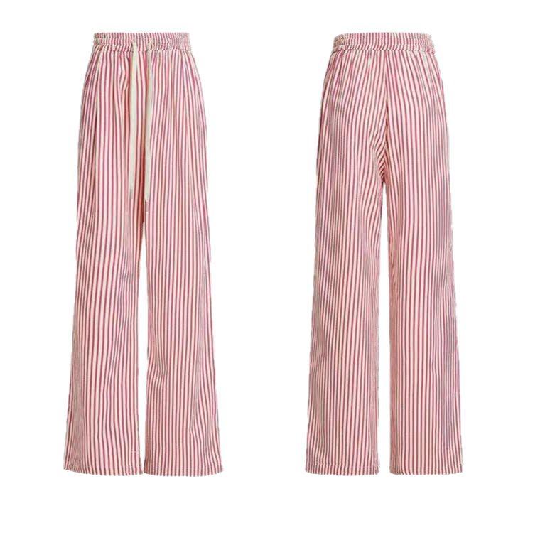 2025 Frühling/Sommer Damen High Waist Schwarz & Weiß Gestreifte Weitbein Freizeithose
