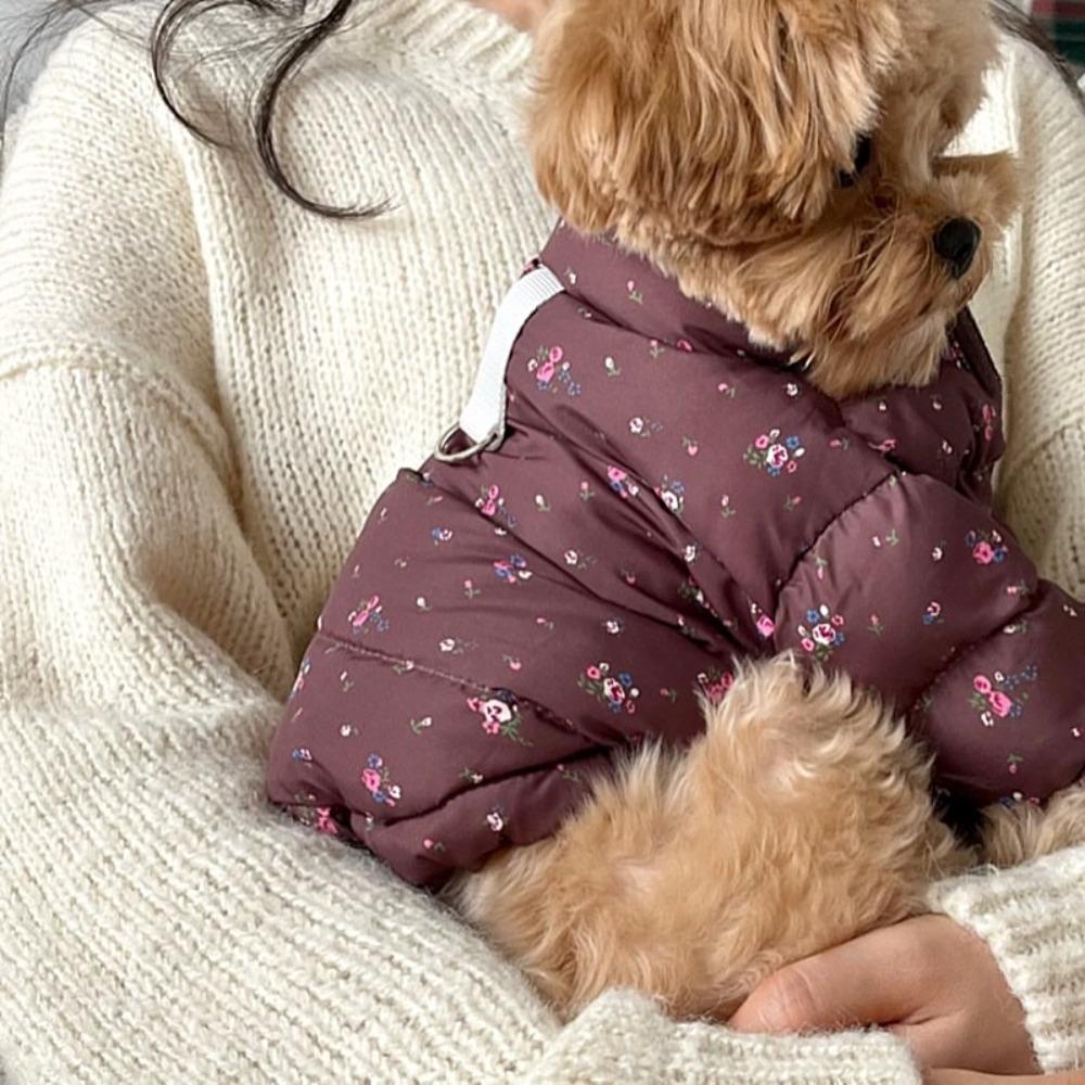 Warm Teddy Down Jacket Floral Pattern Four-Legged Clothes Comfortable Puppy Coat  Winter