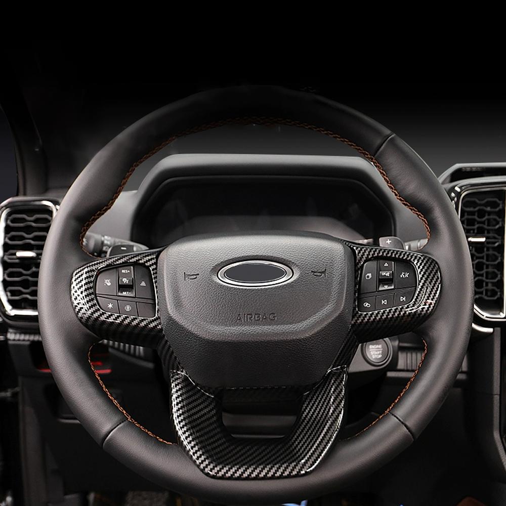 Imitation Carbon Fiber Steering Wheel Trim for Ford Everest Ranger XL XLT XLS Sport Lariat Wildtrak 2023-2025 Car Stickers